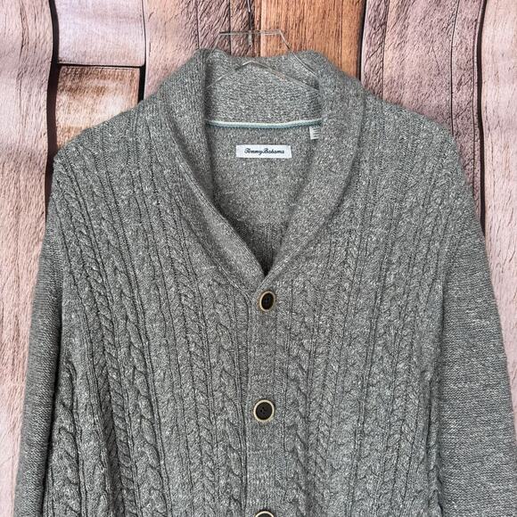 Tommy Bahama Cardigan Sweater Gray Cable Knit Men's Relaxed Grandpa Classic XL - Picture 3 of 8